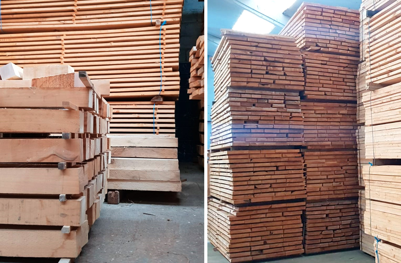 intlaciones carpintería zona de almacén de madera seca en cubierto